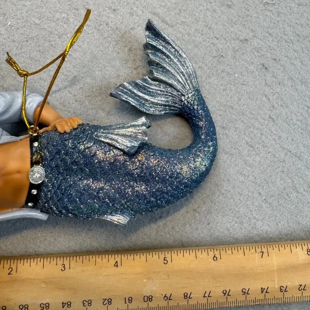December Diamonds Triton Merman Ornament w Box Blue Silver Glitter Tail 55-90791